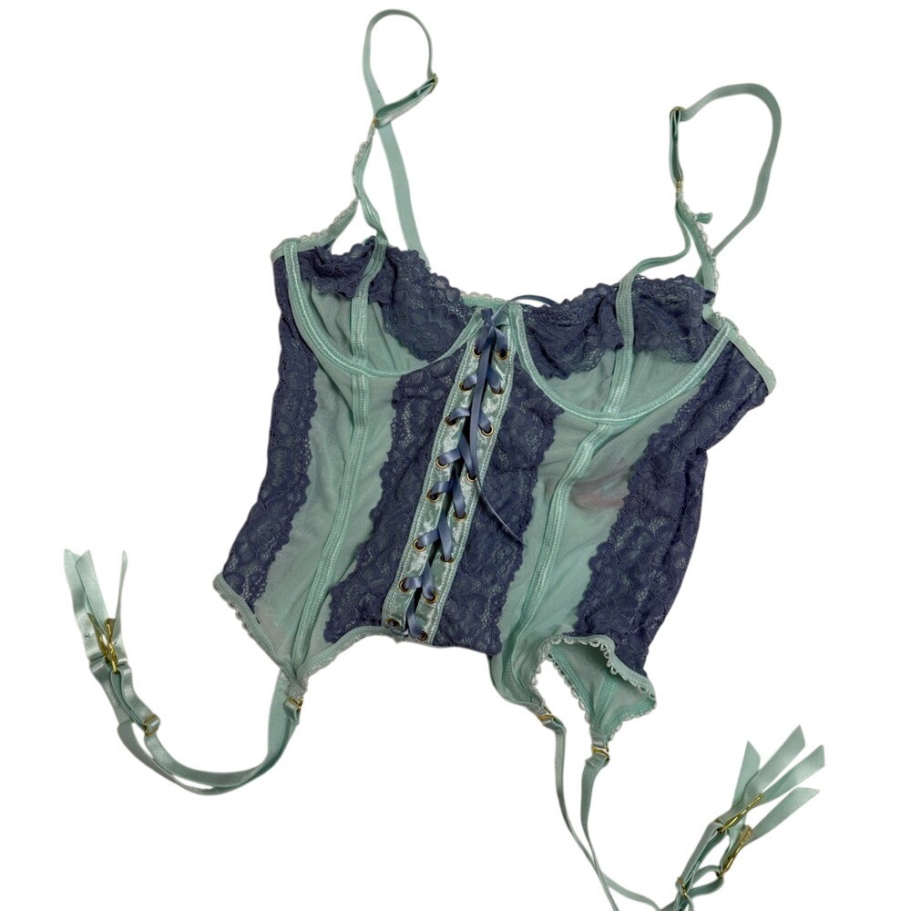 Seven til midnight blue lace up‎ corset bustier lace detail size small